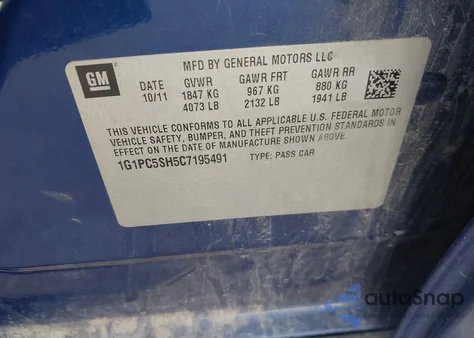 2012 Chevrolet Cruze Ls из США, поврежденный, VIN 1G1PC5SH5C7195491